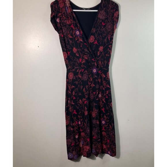 Womens Betsy Johnson Floral Dress Faux Wrap Top Black Red Knit S Viscose Spandex - Picture 1 of 10